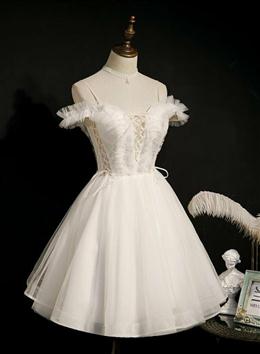 Picture of Lovely Ivory Sweetheart Beaded Tullle Homecoming Dresses Party Dresses, Short Prom Dressess